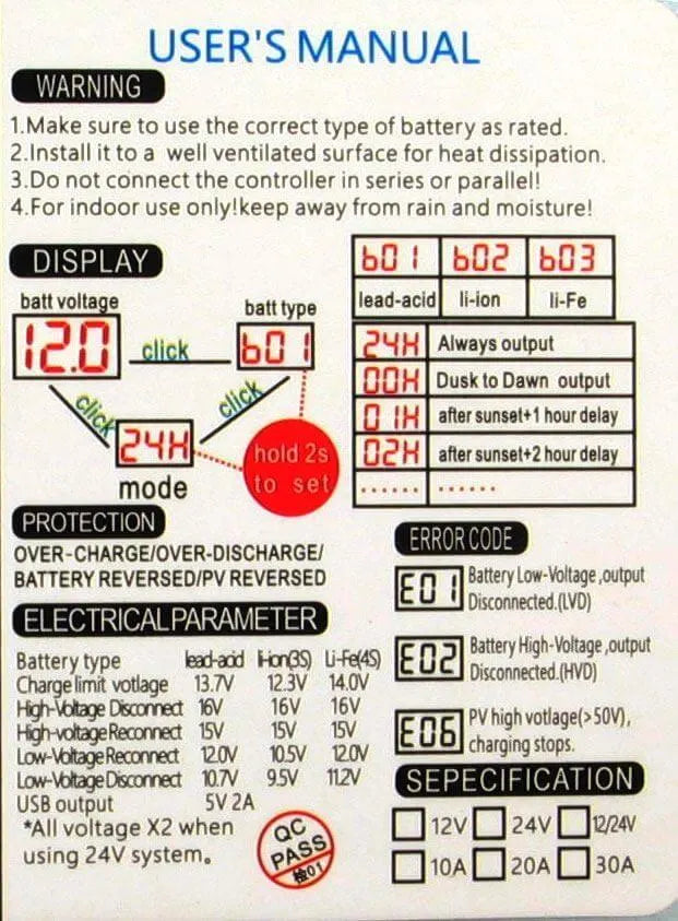 Solárny regulátor PWM KTN-B 12/24V 20A