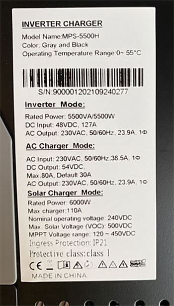 Hybridný menič napätia MPS-5500H, 5,5kW/48V