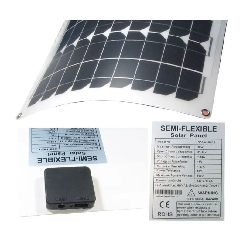 Flexibilný solárny panel 30Wp/USB+12V s prísavkami OS30-18MFX