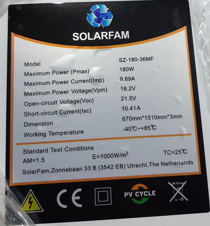 Flexibilný solárny panel 180W / 12V SZ-180-36MF Solarfam